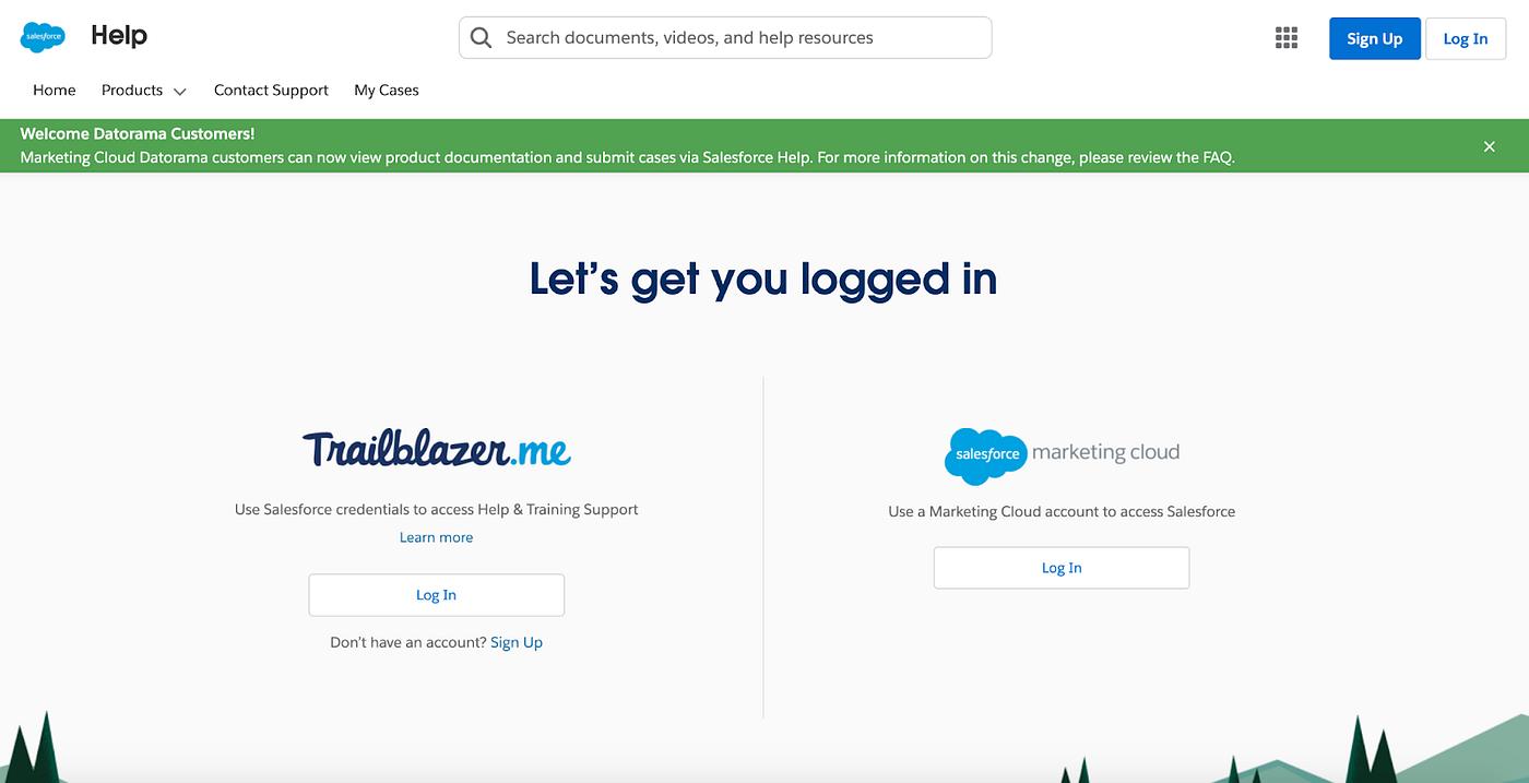 Default Login Options on the Salesforce.com Help Page