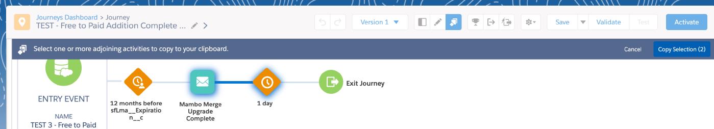 The Interface to Select Activities Within a Journey Track to Copy. To Finalize, Select the “Copy Selection” Button on the Upper Right-Hand Side of the Screen.