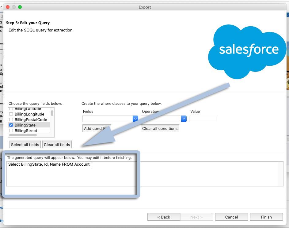 Arrow pointing to query